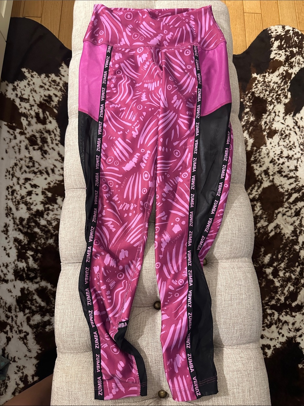 Zumba Fitness Pink Patterned Leggings with Black Side Panels